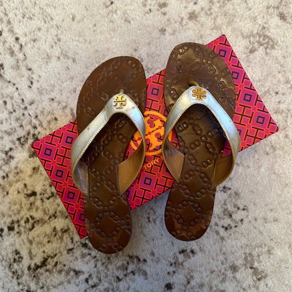 Tory Burch Gold Sandals, Used